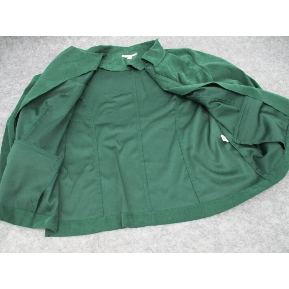 JM Collection Womens Blazer 18W Green Zip Up Long Sleeves Preppy Zip Pockets